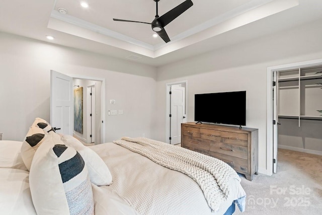 932 Portrush Ln, Tega Cay, SC 29708 - bedroom featuring carpet, recessed lighting, a walk in closet, a raised ceiling, and ceiling fan