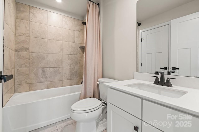 932 Portrush Ln, Tega Cay, SC 29708 - bathroom featuring vanity, shower / bath combo, tile patterned floors, and recessed lighting