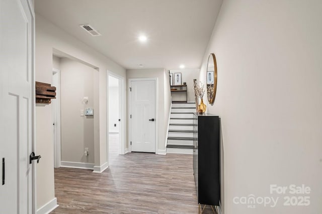 932 Portrush Ln, Tega Cay, SC 29708 - hall with wood finished floors, stairs, and recessed lighting