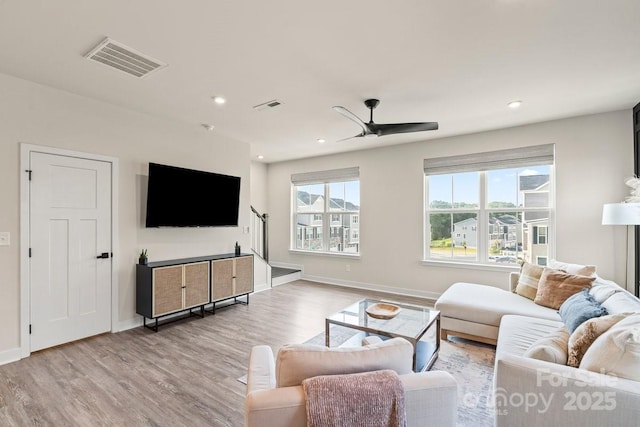 932 Portrush Ln, Tega Cay, SC 29708 - living room with light wood-style flooring, ceiling fan, and recessed lighting