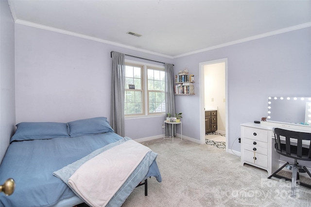 1482 Willow Oaks Trl, Matthews, NC 28104 - bedroom featuring ornamental molding, light carpet, an office area, and connected bathroom