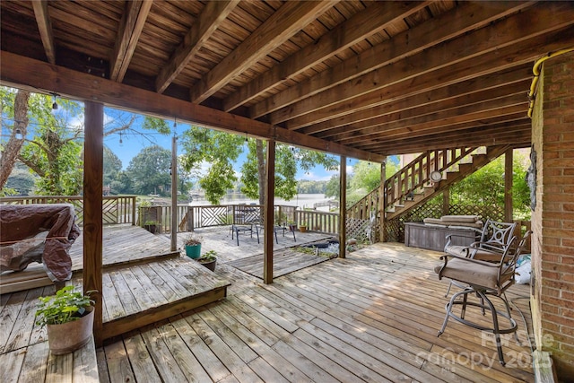 840 Deer Lake Run, Salisbury, NC 28146 - deck with stairway and a water view