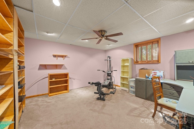 840 Deer Lake Run, Salisbury, NC 28146 - exercise area with carpet floors, a ceiling fan, and a paneled ceiling