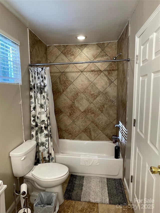517 Stowe Dr, Lowell, NC 28098 - full bathroom featuring shower / bath combo, tile patterned floors, and recessed lighting