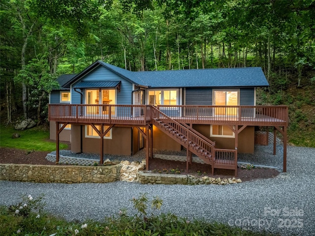 1065 Oak Ridge Ln, Mars Hill, NC 28754 - rear view of property with stairway, a wooden deck, and roof with shingles