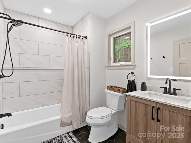1065 Oak Ridge Ln, Mars Hill, NC 28754 - full bath with vanity, shower / bathtub combination with curtain, and tile patterned flooring