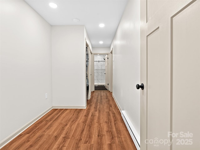 1065 Oak Ridge Ln, Mars Hill, NC 28754 - hallway with a baseboard radiator, wood finished floors, and recessed lighting