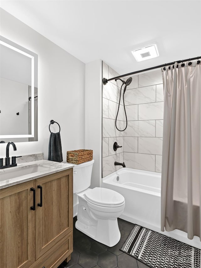 1065 Oak Ridge Ln, Mars Hill, NC 28754 - bathroom with vanity, shower / bath combination with curtain, and tile patterned floors