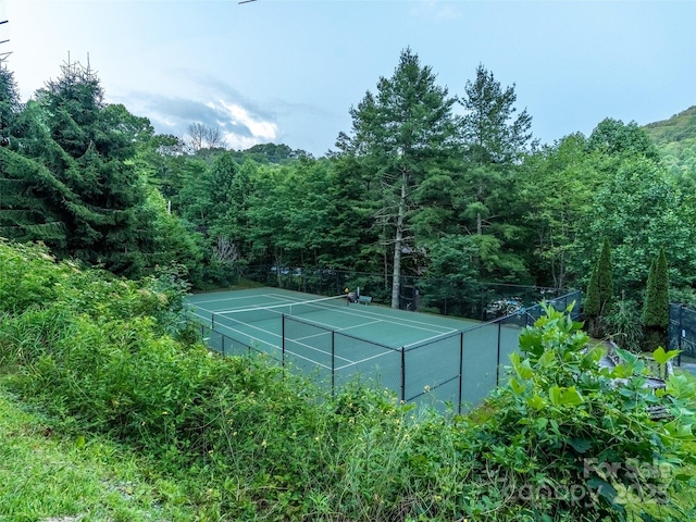 1065 Oak Ridge Ln, Mars Hill, NC 28754 - view of tennis court with a forest view