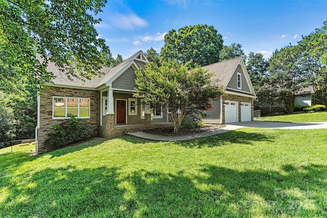 3450 4th Street Blvd NW, Hickory, NC 28601 - craftsman-style house featuring concrete driveway, a garage, a front lawn, and stone siding