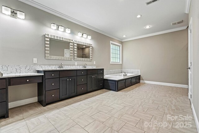 3450 4th Street Blvd NW, Hickory, NC 28601 - full bathroom featuring crown molding, double vanity, a bath, and recessed lighting