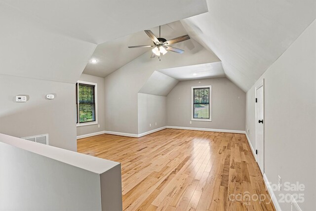 3450 4th Street Blvd NW, Hickory, NC 28601 - additional living space with vaulted ceiling, light wood-type flooring, a ceiling fan, and recessed lighting