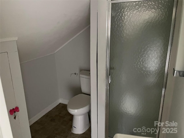 518 W White St, Chester, SC 29706 - bathroom featuring a stall shower, vaulted ceiling, and ornamental molding
