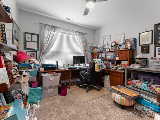 144 Haw River Rd, Fletcher, NC 28732 - carpeted home office with a ceiling fan