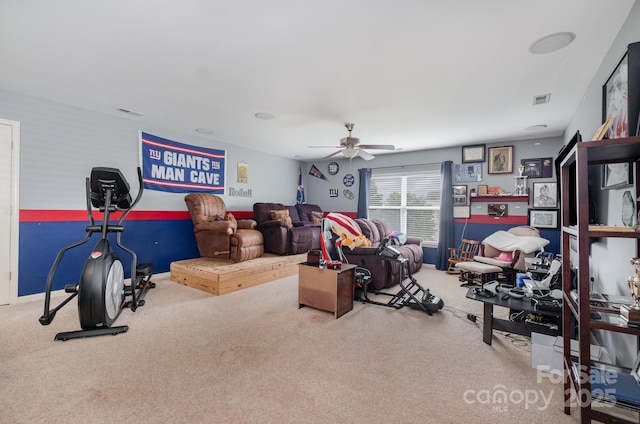 217 Fielding St, Mount Holly, NC 28120 - workout area featuring carpet flooring and a ceiling fan