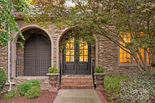 1505 Hawkstone Dr, Waxhaw, NC 28173 - doorway to property featuring stone siding and french doors