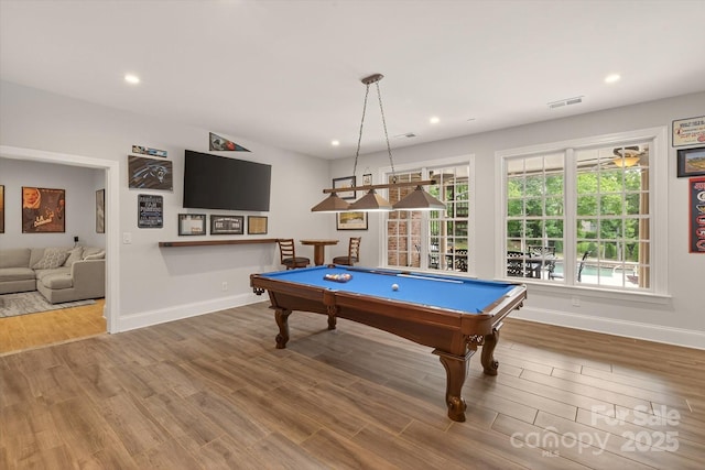 1505 Hawkstone Dr, Waxhaw, NC 28173 - rec room featuring billiards table, recessed lighting, and wood finished floors