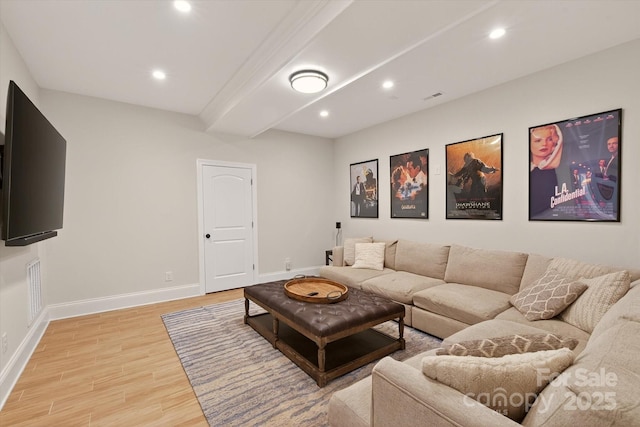 1505 Hawkstone Dr, Waxhaw, NC 28173 - living area with light wood-type flooring, recessed lighting, and beamed ceiling