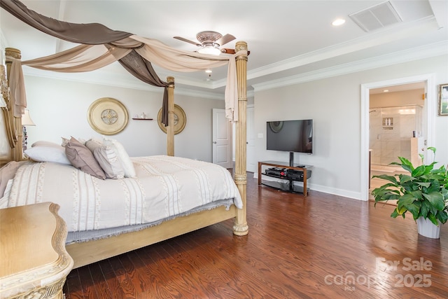 208 Canoe Pole Ln, Mooresville, NC 28117 - bedroom with ornamental molding, wood finished floors, recessed lighting, and ensuite bath