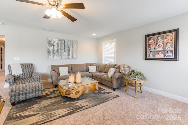 208 Canoe Pole Ln, Mooresville, NC 28117 - living room featuring carpet, a ceiling fan, and recessed lighting