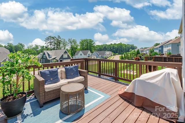 208 Canoe Pole Ln, Mooresville, NC 28117 - wooden terrace with a residential view, area for grilling, and an outdoor hangout area