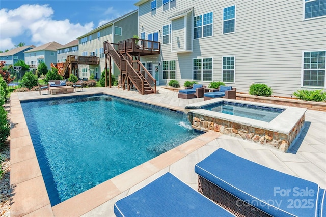 208 Canoe Pole Ln, Mooresville, NC 28117 - view of swimming pool featuring stairway, an outdoor hangout area, a wooden deck, and a residential view