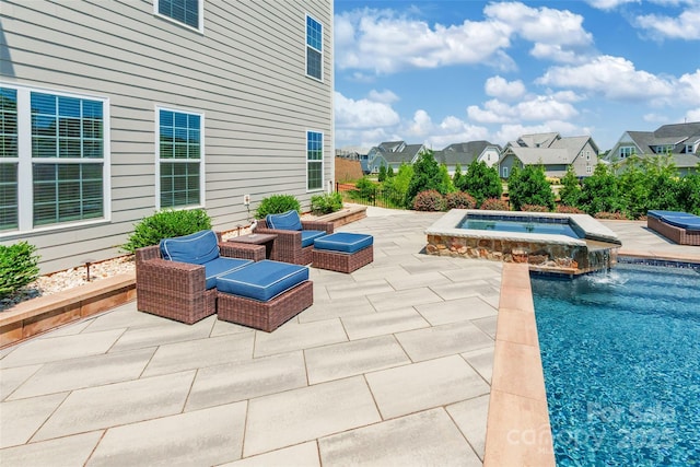 208 Canoe Pole Ln, Mooresville, NC 28117 - view of pool with a patio, a residential view, a pool with connected hot tub, and outdoor lounge area