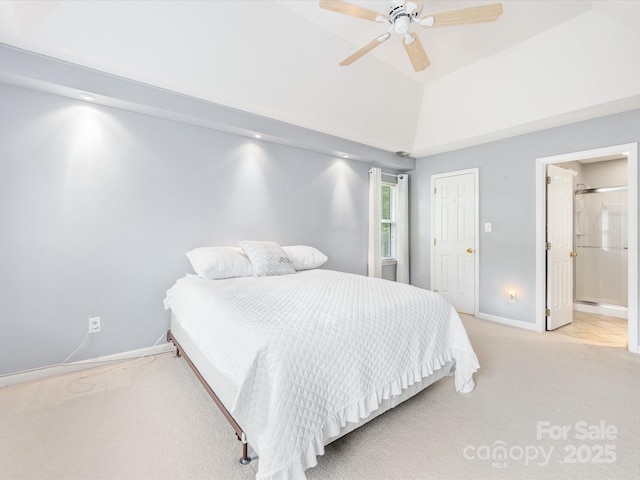 15139 Wiltshire Manor Dr, Charlotte, NC 28278 - bedroom with light colored carpet, ceiling fan, and ensuite bathroom
