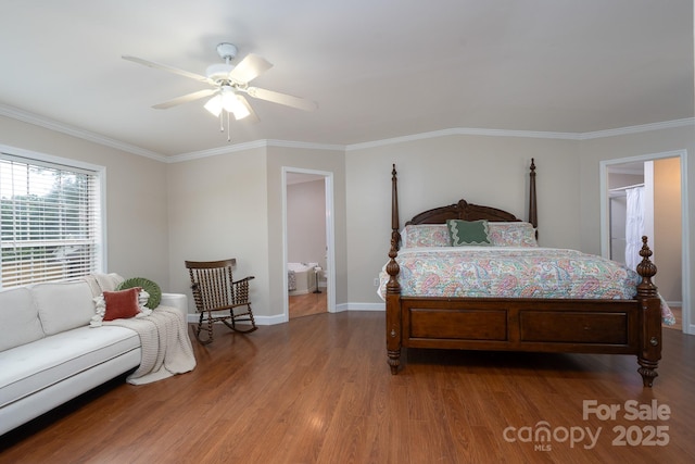 1408 Wildwood Dr, Kannapolis, NC 28081 - bedroom with wood finished floors, ornamental molding, a ceiling fan, and ensuite bathroom