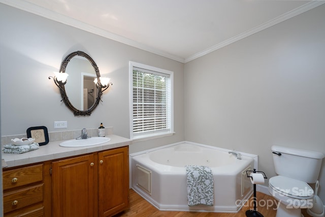 1408 Wildwood Dr, Kannapolis, NC 28081 - bathroom featuring vanity, a garden tub, crown molding, and wood finished floors