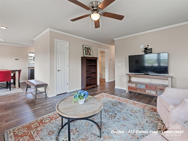 113 Bronco Way, Waynesville, NC 28785 - living room with crown molding, wood finished floors, and ceiling fan