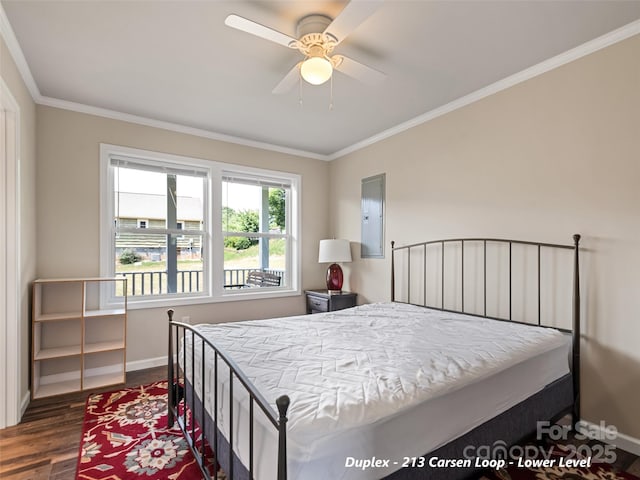 113 Bronco Way, Waynesville, NC 28785 - bedroom featuring dark wood-style floors, crown molding, and a ceiling fan
