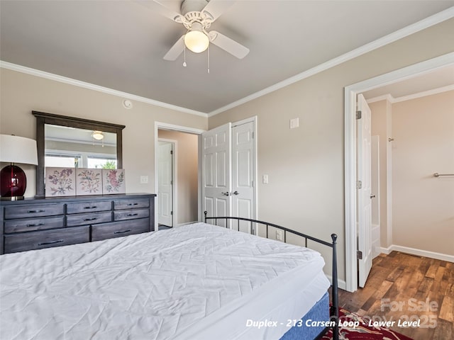 113 Bronco Way, Waynesville, NC 28785 - bedroom featuring wood finished floors, crown molding, and a ceiling fan