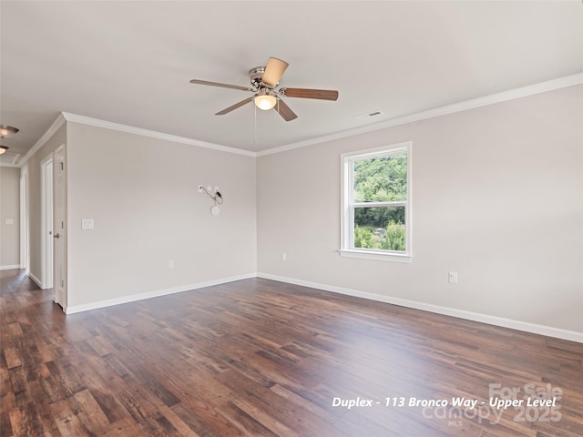 113 Bronco Way, Waynesville, NC 28785 - unfurnished room featuring ceiling fan, ornamental molding, and dark wood-style floors