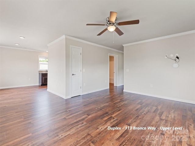 113 Bronco Way, Waynesville, NC 28785 - unfurnished living room with dark wood-style flooring, a ceiling fan, crown molding, and recessed lighting