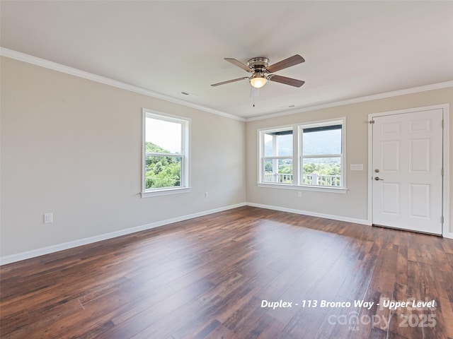 113 Bronco Way, Waynesville, NC 28785 - unfurnished room with ceiling fan, dark wood-style floors, and ornamental molding