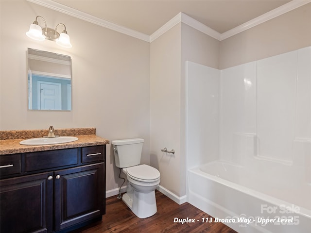 113 Bronco Way, Waynesville, NC 28785 - bathroom featuring wood finished floors, vanity, crown molding, and bathtub / shower combination