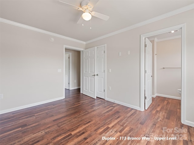 113 Bronco Way, Waynesville, NC 28785 - unfurnished bedroom with wood finished floors, ornamental molding, a closet, and a ceiling fan