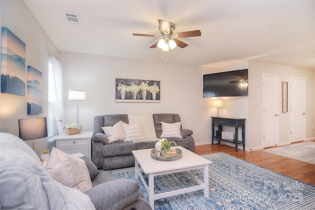 2620 Brackley Pl NW, Concord, NC 28027 - living room with ceiling fan and wood finished floors