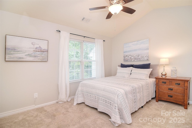 2620 Brackley Pl NW, Concord, NC 28027 - bedroom featuring light carpet, vaulted ceiling, and ceiling fan