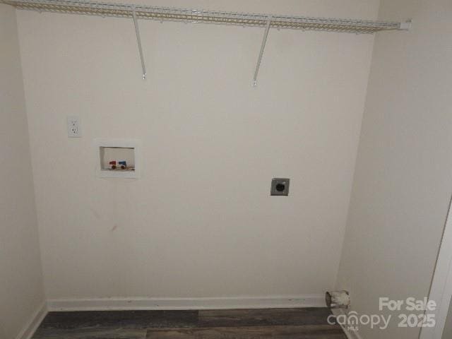 118 Carrisa Ln, Troutman, NC 28166 - laundry area featuring hookup for an electric dryer, dark wood-style flooring, and hookup for a washing machine
