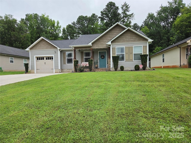 1300 Bethpage Rd, Kannapolis, NC 28081 - craftsman house featuring a garage, concrete driveway, a front lawn, and board and batten siding