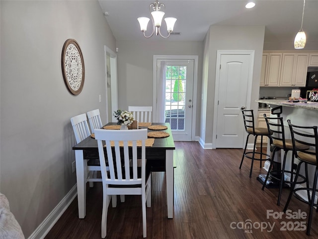 1300 Bethpage Rd, Kannapolis, NC 28081 - dining area with dark wood finished floors, a chandelier, and recessed lighting