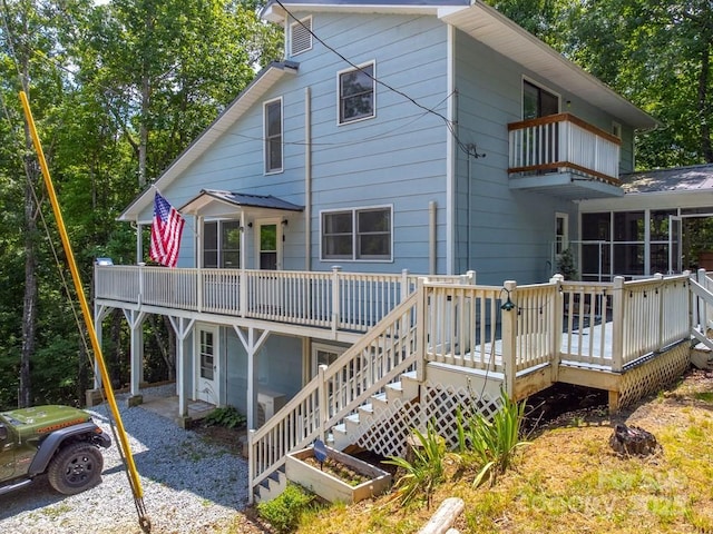 155 Notta Rd, Franklin, NC 28734 - back of house with a balcony, stairway, and a wooden deck