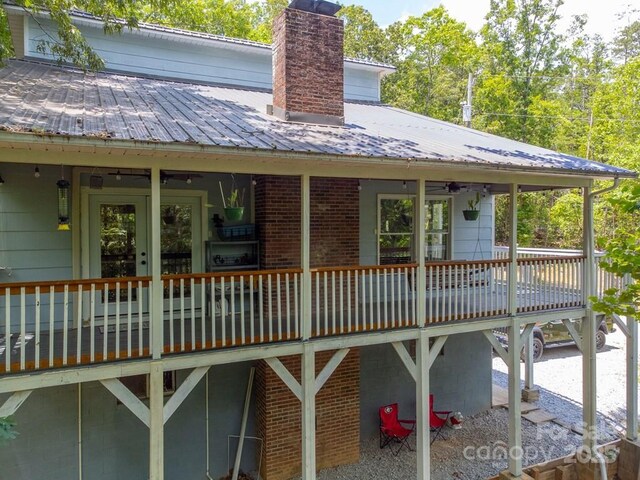 155 Notta Rd, Franklin, NC 28734 - back of house with a metal roof, a chimney, and french doors