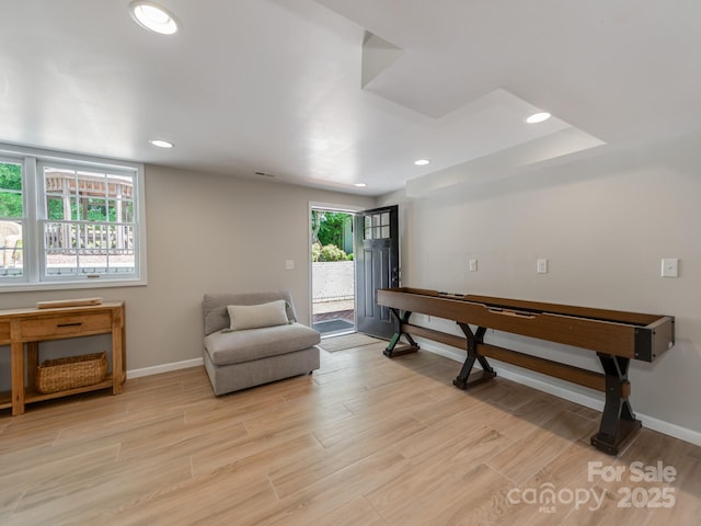 607 W School St, Maiden, NC 28650 - living area featuring light wood-style flooring and recessed lighting
