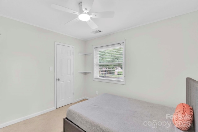 15804 Fairfield Dr, Matthews, NC 28104 - bedroom featuring light colored carpet, a ceiling fan, and crown molding