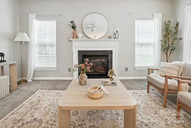 10306 Meadow Crossing Ln, Cornelius, NC 28031 - living room with carpet floors, a glass covered fireplace, and radiator