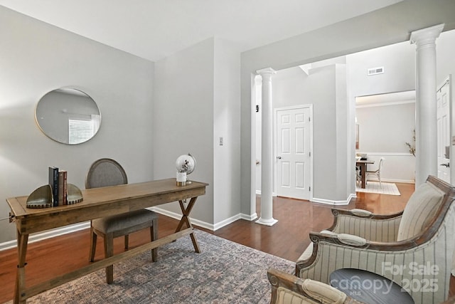 10306 Meadow Crossing Ln, Cornelius, NC 28031 - office space with ornate columns and wood finished floors