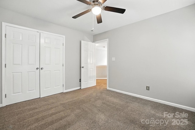10306 Meadow Crossing Ln, Cornelius, NC 28031 - unfurnished bedroom featuring carpet floors, a closet, and a ceiling fan